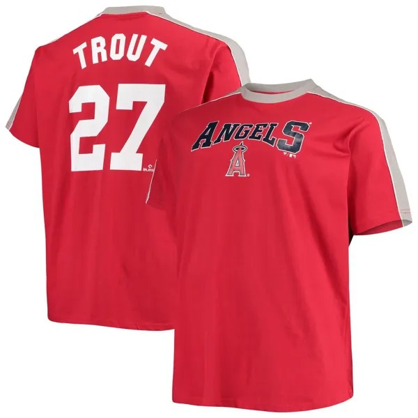 Мужская красная/серебряная футболка Mike Trout Los Angeles Angels Big & Tall Fashion с окантовкой для игрока