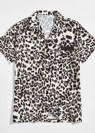 Мужская рубашка с леопардовым принтом на пуговицах