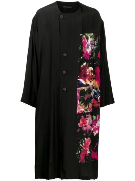 Пальто с цветочным принтом Yohji Yamamoto, черный
