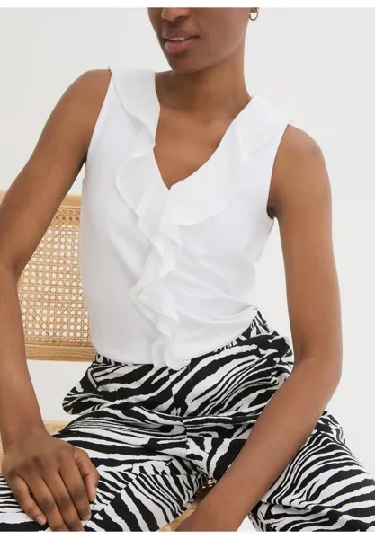 Топ TOP MIT VOLANTS TOP MIT VOLANTS bonprix, белый
