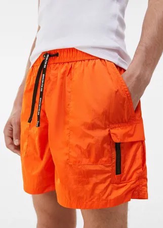 Оранжевые шорты для плавания с накладными карманами в складку Bershka-Черный цвет