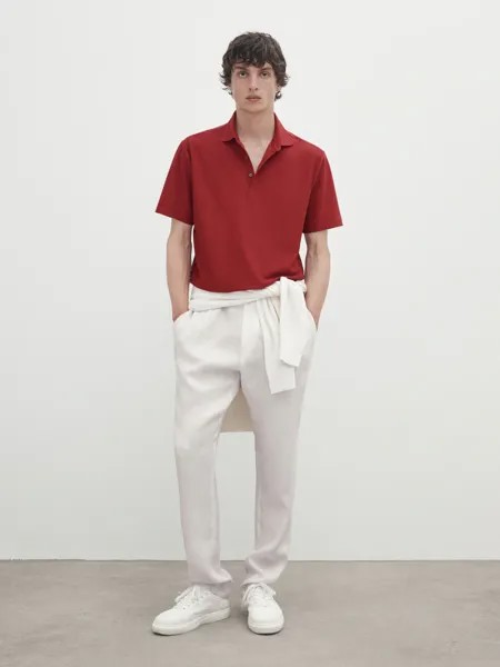 Рубашка поло из хлопка из микро-саржи с коротким рукавом Massimo Dutti, красный
