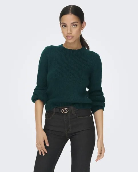 Женский вязаный свитер с длинными слегка присборенными рукавами jdy, темно-зеленый
