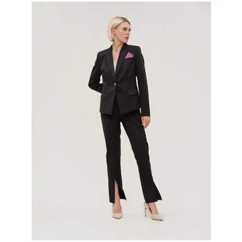 Костюм SAINTLOOK, жакет и брюки, классический стиль, полуприлегающий силуэт, подкладка, карманы, размер 44, черный