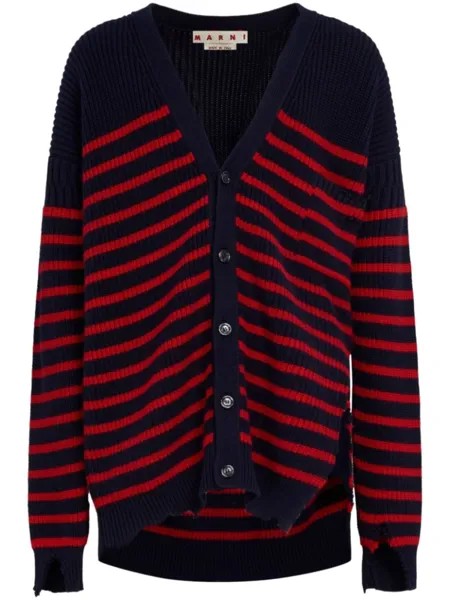 Marni полосатый кардиган с V-образным вырезом, черный