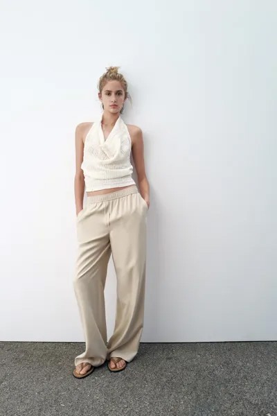 Струящиеся широкие брюки ZARA, песок