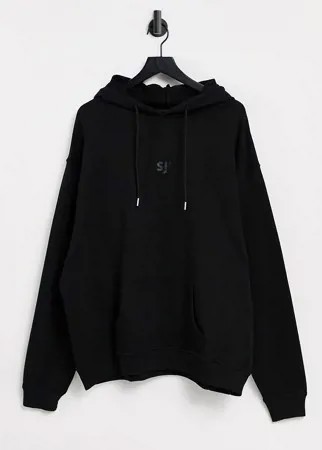 Oversize-худи в стиле унисекс с эффектом кислотной стирки от комплекта Sixth June-Черный цвет
