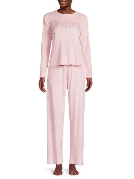 Пижамный комплект из двух предметов: футболка и брюки с логотипом Juicy Couture, цвет Lola Pink