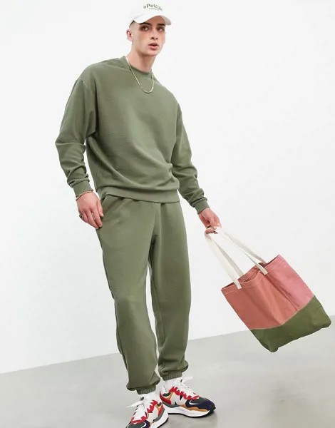 Джоггеры в стиле oversized цвета хаки от комплекта в рубчик ASOS DESIGN-Зеленый цвет