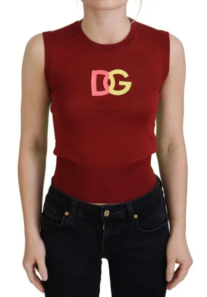 DOLCE - GABBANA Топ Красный Зеленый Пуловер без рукавов с логотипом DG IT36/US2/XXS Рекомендуемая розничная цена 980 долларов США