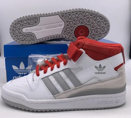 Adidas Forum Mid Comfort Кожаные туфли Белый Красный Серый FY6819 Мужской размер