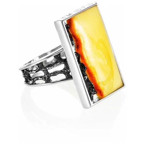 Amberholl Серебряное прямоугольное кольцо со вставкой из медового янтаря «Модерн»
