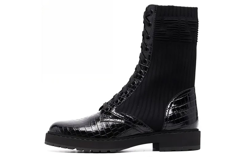 Женские байкерские ботинки FF Rockoko «Black Croc» Fendi