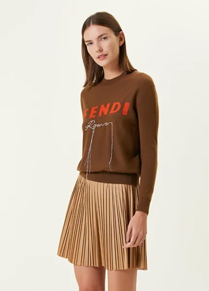 Коричневый кашемировый свитер с логотипом Fendi