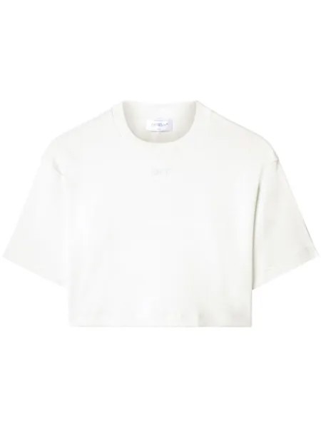 Off-White укороченная футболка с вышитым логотипом, белый