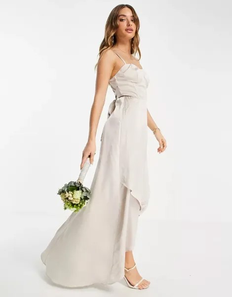 Атласное платье подружки невесты без бретелек TFNC с корсетом и бантом на спине из норки