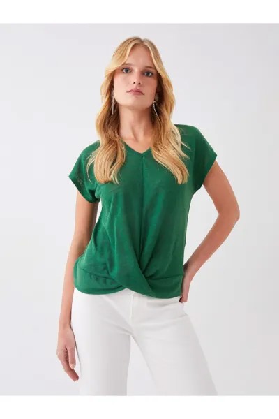 Простая женская футболка с V-образным вырезом и коротким рукавом LC Waikiki, зеленый