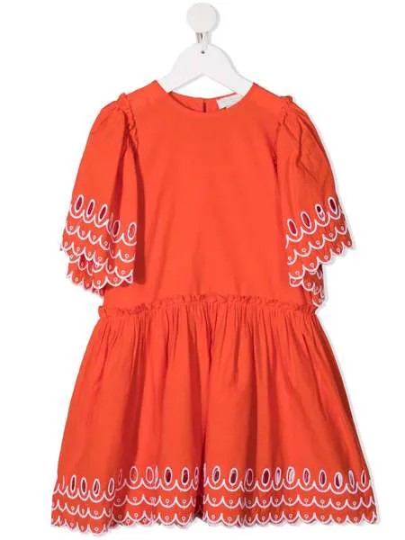 Stella McCartney Kids платье с фестонами и вышивкой