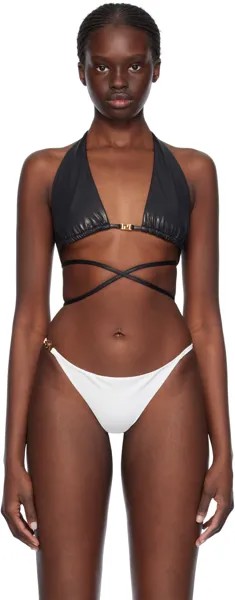 Черный купальник бикини с узором грека Versace Underwear
