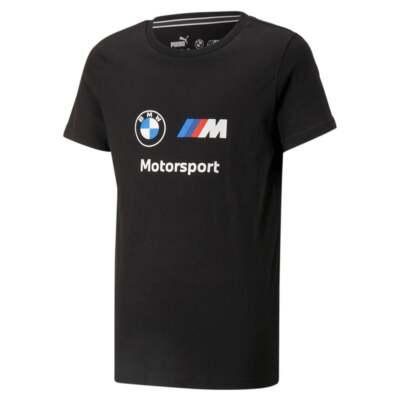 Футболка Puma Bmw Mms Essentials Logo с круглым вырезом и короткими рукавами для мальчиков, черная, Cas