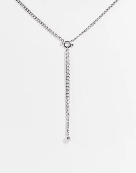 Серебристое массивное ожерелье-цепочка с т-образной подвеской Topshop-Серебристый