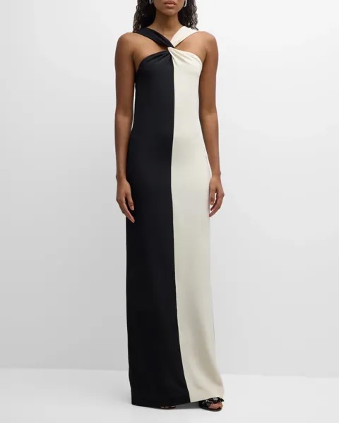 Контрастное шелковое платье-макси Roland Mouret, цвет Black