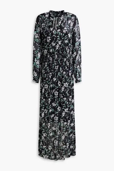 Шифоновое платье макси Calista с присборками и металлизированным цветочным принтом Rag & Bone, черный