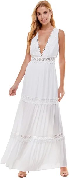 Платье макси с кружевной вставкой Bebe, белый