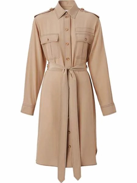 Burberry шелковое платье-рубашка с контрастной строчкой