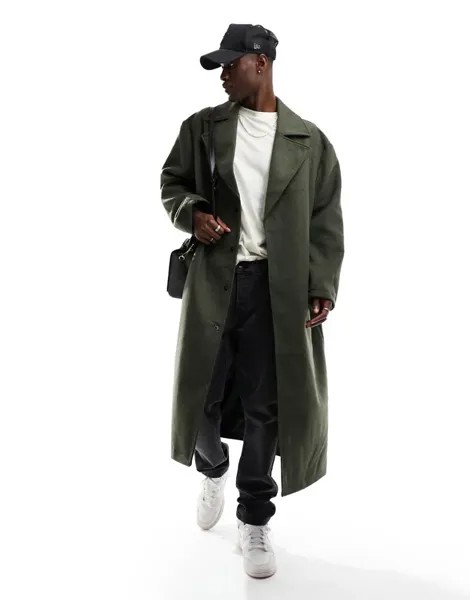 Пальто оверсайз из смесовой шерсти ASOS, хаки