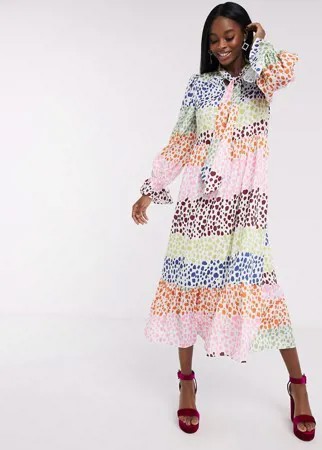 Платье макси А-силуэта в горошек с завязкой на шее Never Fully Dressed-Многоцветный