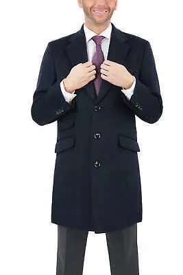 Мужское шерстяное кашемировое однобортное синее автомобильное пальто длиной 3/4 Верхнее пальто