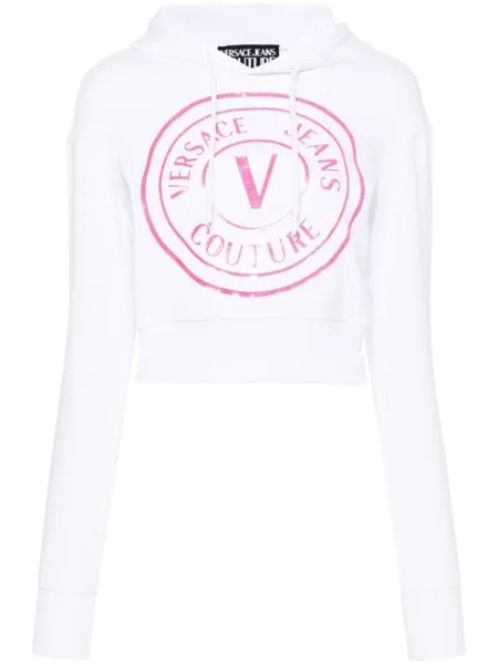 Versace Jeans Couture укороченное худи с логотипом, белый