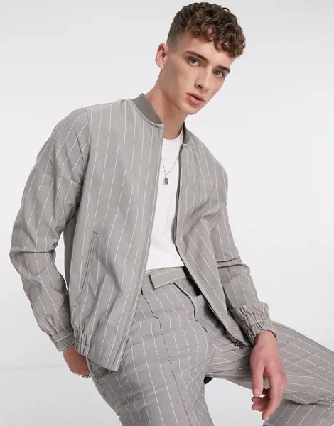 Строгий бомбер серого цвета в тонкую полоску (от комплекта) ASOS DESIGN-Серый