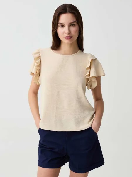 Футболка из крепа с рукавами-бабочками Ovs, цвет light beige