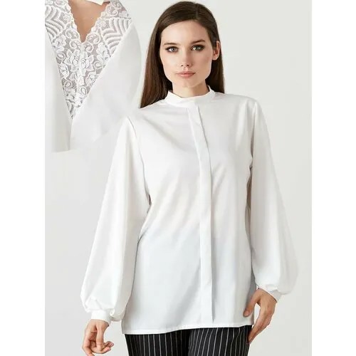 Блуза TOP DESIGN, Белая вечерняя блузка женская с кружевной вставкой на спине из Латвии 46-48 размер., размер 46, белый