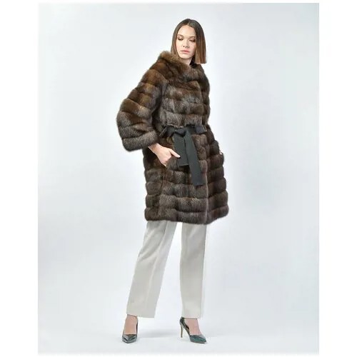 Пальто Fabio Gavazzi, соболь, силуэт прямой, пояс/ремень, размер 42, коричневый