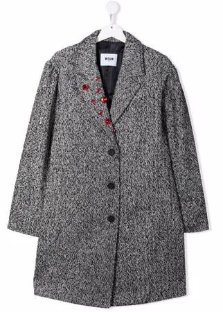 MSGM Kids однобортное пальто со стразами