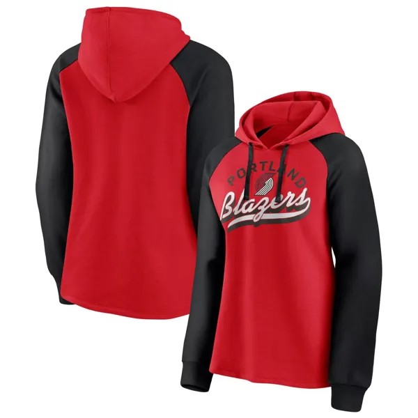Женский пуловер с капюшоном Fanatics красного/черного цвета с надписью Portland Trail Blazers, рекордсмен по реглану Fanatics