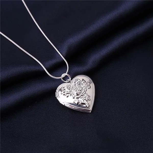 Женская мода Ювелирные изделия 925 Sterling Сердце Цветок Кулон Ожерелье Цепочка