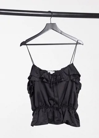 Бежевая блузка на бретельках с оборками Topshop-Черный цвет