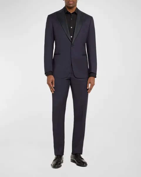 Мужской костюм с микро-узором и шелковыми лацканами Giorgio Armani, цвет Solid Dark Blue