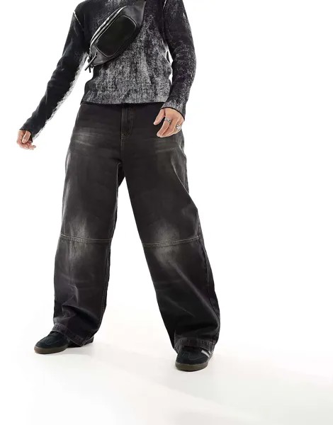 Стираные черные мешковатые джинсы для спецодежды COLLUSION X000