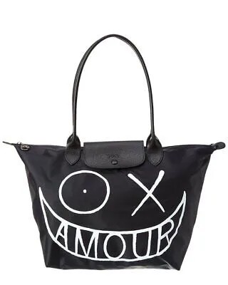 Longchamp Andre Большая женская сумка-тоут из нейлона и кожи с длинной ручкой, черная