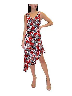 Женское красное платье-футляр миди без рукавов с асимметричным подолом и V-образным вырезом сзади SAM EDELMAN 6