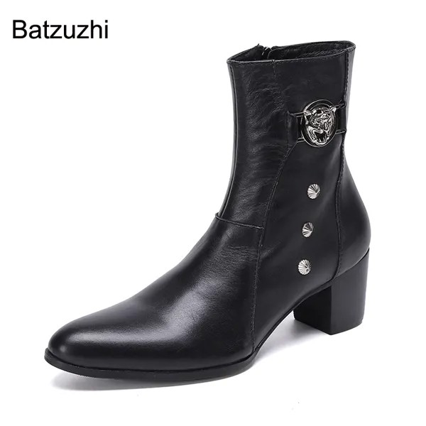 Ботинки Batzuzhi мужские из натуральной кожи, высокий каблук 7 см, сапоги рыцарские, черные/красные, вечерние ринки/свадьбы! Большие размеры 38–46