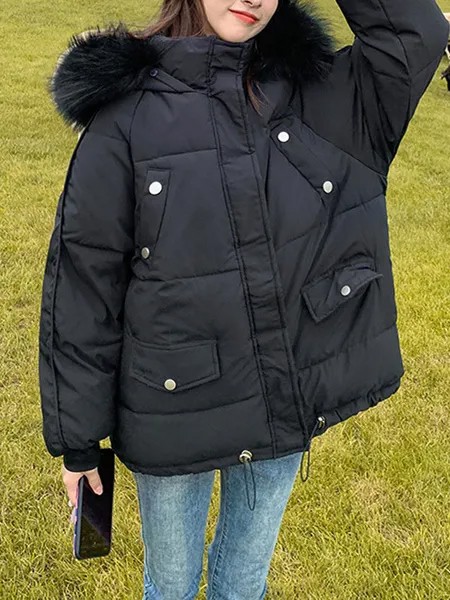 Milanoo Puffer Coats For Women Black Wind-Proof Long Sleeves Medium Winter Outerwear