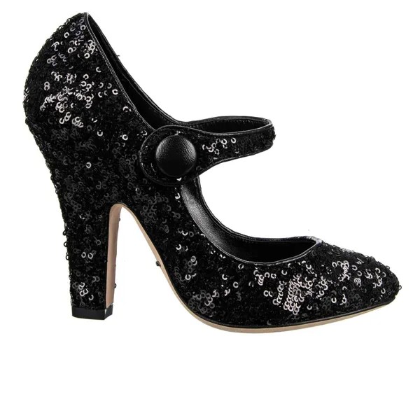 Dolce - Gabbana Туфли-лодочки Мэри Джейн с пайетками Vally, черные туфли на каблуке 07840