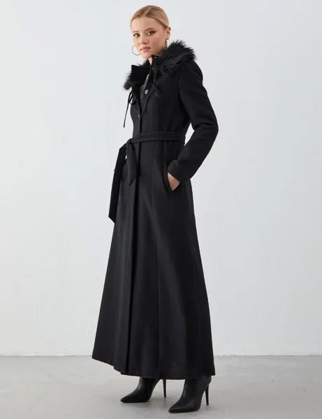 Длинное пальто Cachet с меховым воротником, черное Kayra