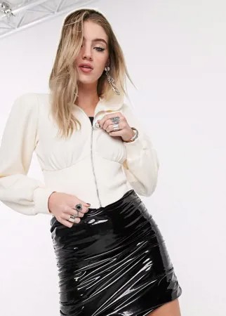 Худи светло-бежевого цвета в корсетном стиле на молнии Bershka-Белый